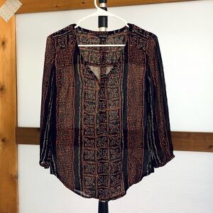 LUCKY Brand Tribal Print Lightly Sheer Blouse / Sz S‎